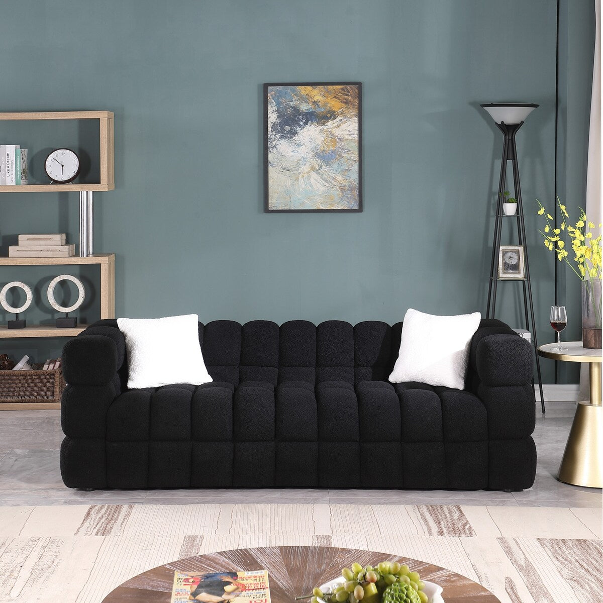 84.3" Boucle Marshmallow 3 Seater Sofa with 2 Pillows for Small Spaces