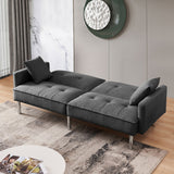 84.6 Inches Extra Long Futon Adjustable Sofa Bed, Modern Tufted Fabric Folding Daybed Guest Bed