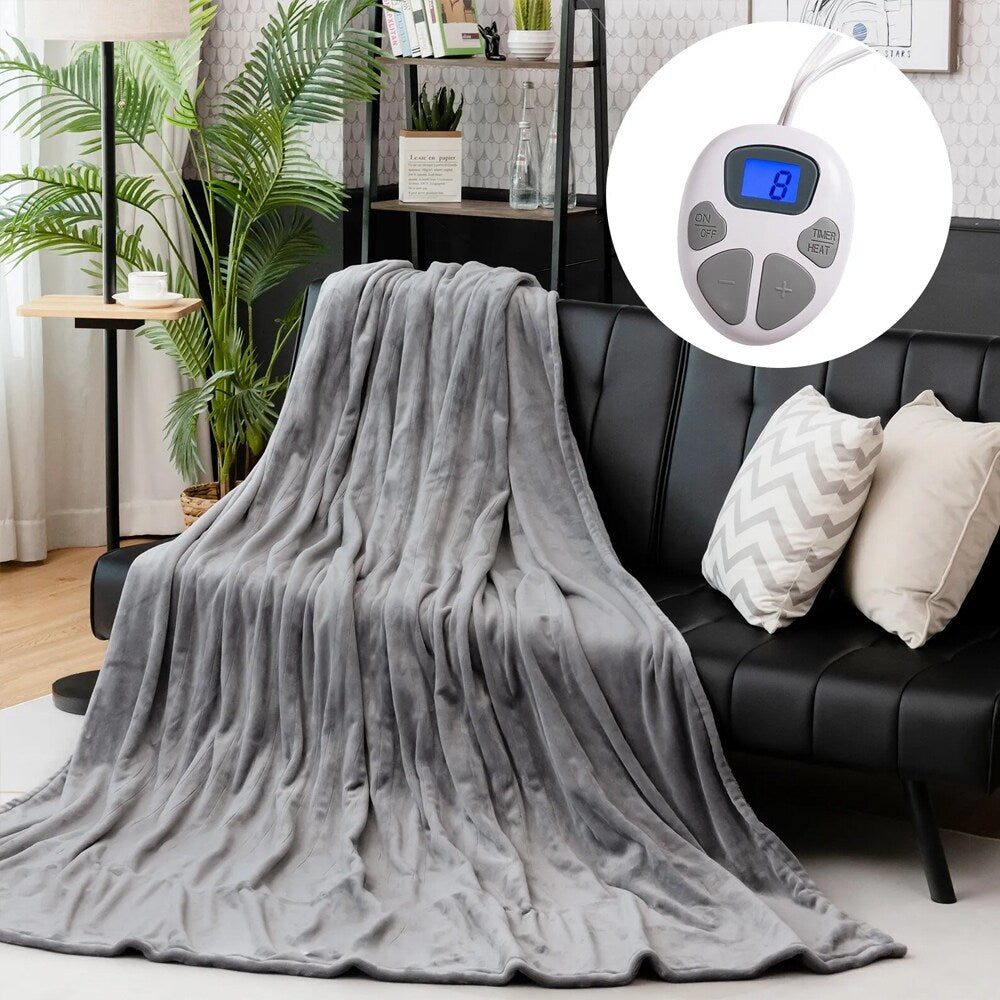 84" x 62" Flannel Heated Blanket Electric Throw Dark Grey