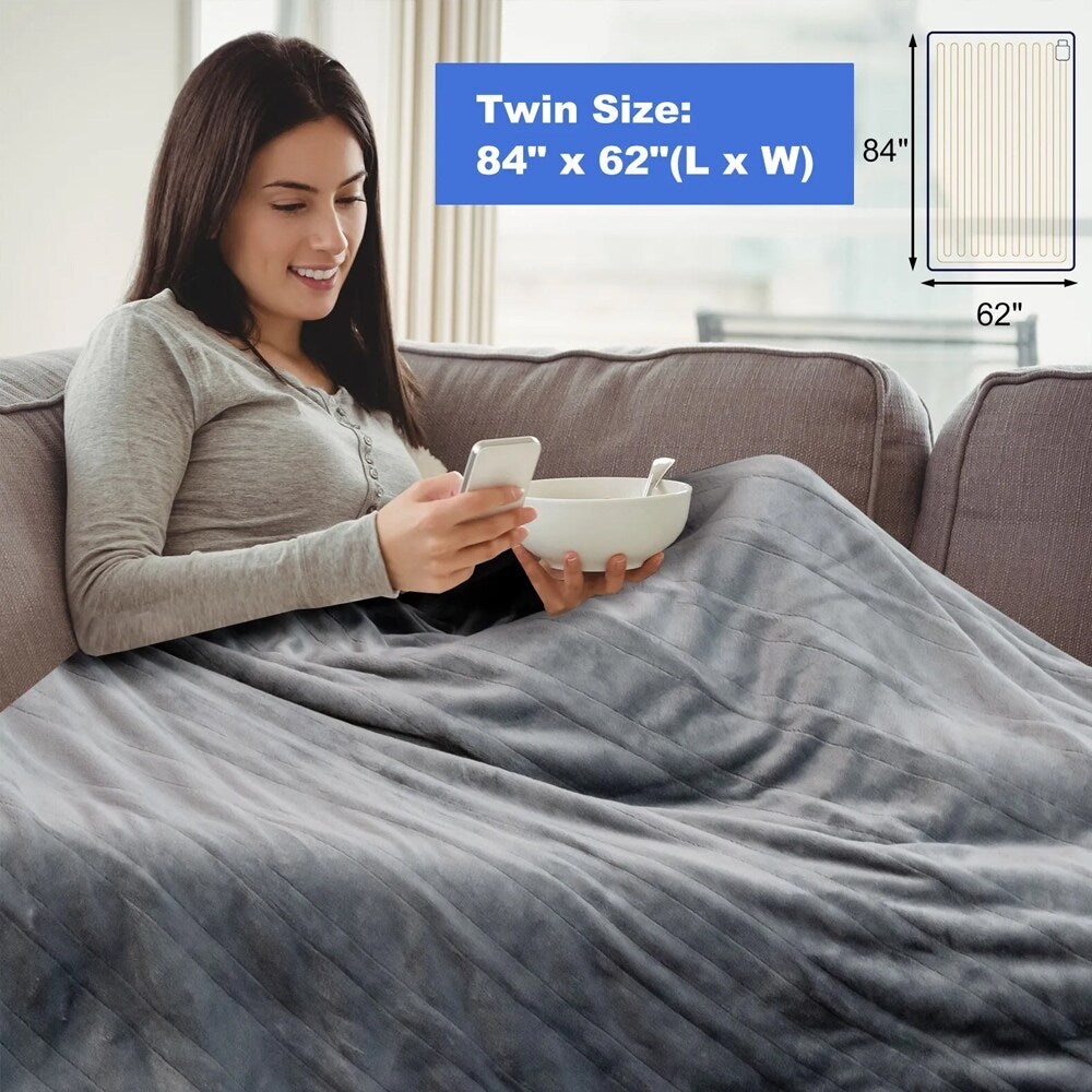 84" x 62" Flannel Heated Blanket Electric Throw Dark Grey