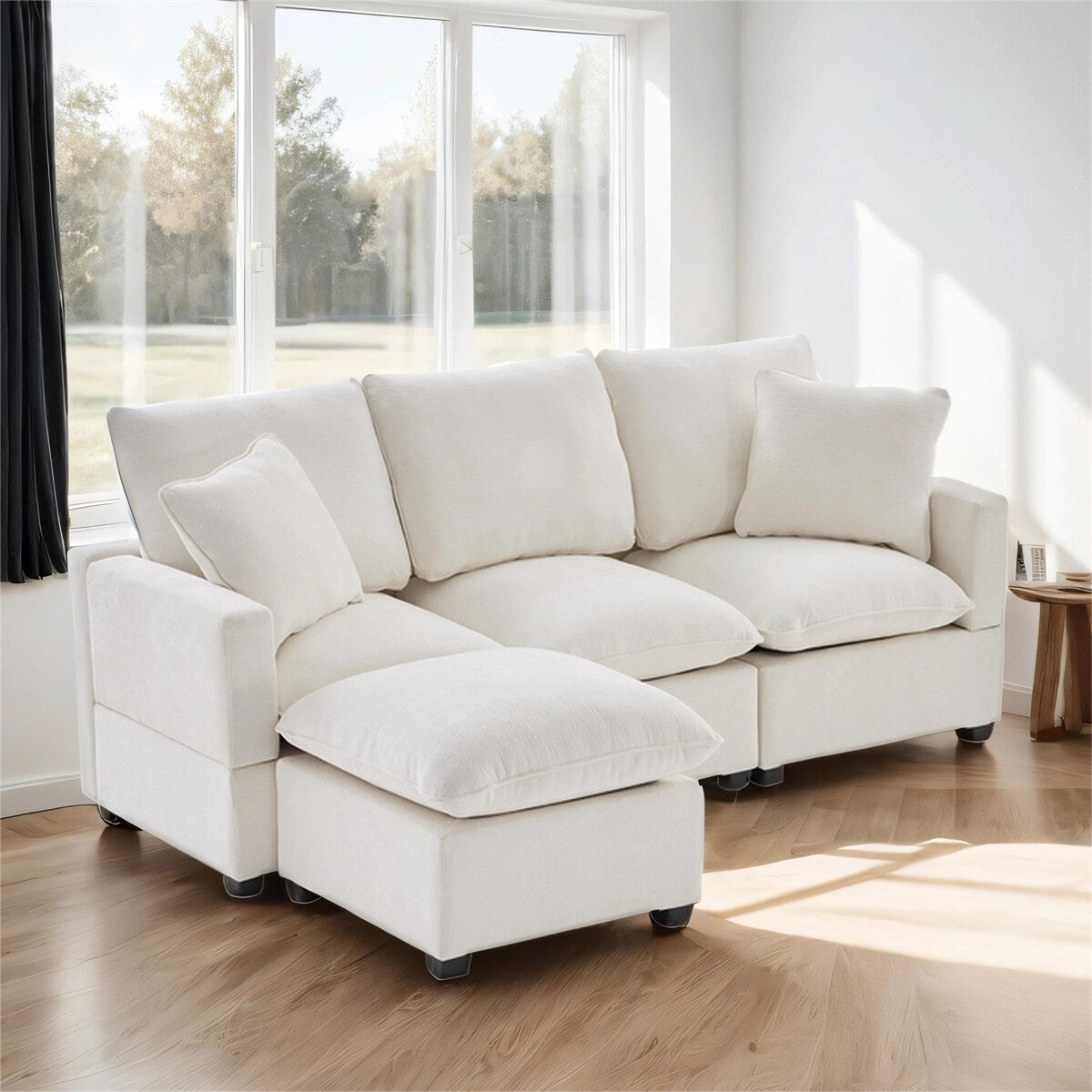 84*57" Modular Sofa, 4 Seat Chenille Sectional Couch Set w/ 2 Pillows