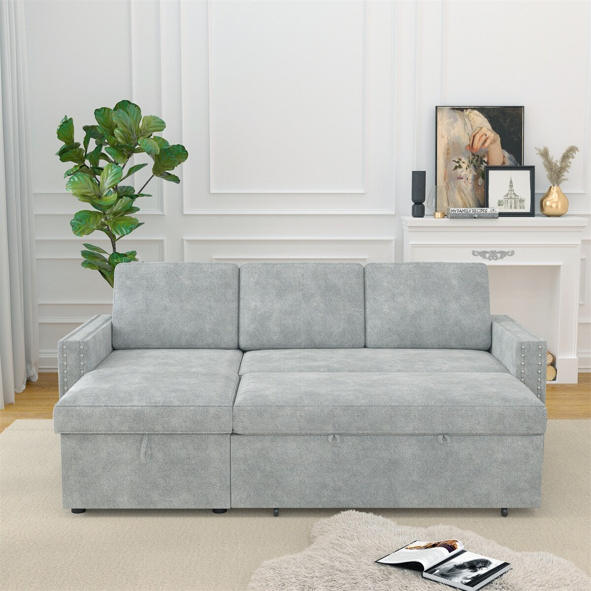 85 Inches Sofa Bed, 3 Seater Sleeper Sofa with Storage Chaise