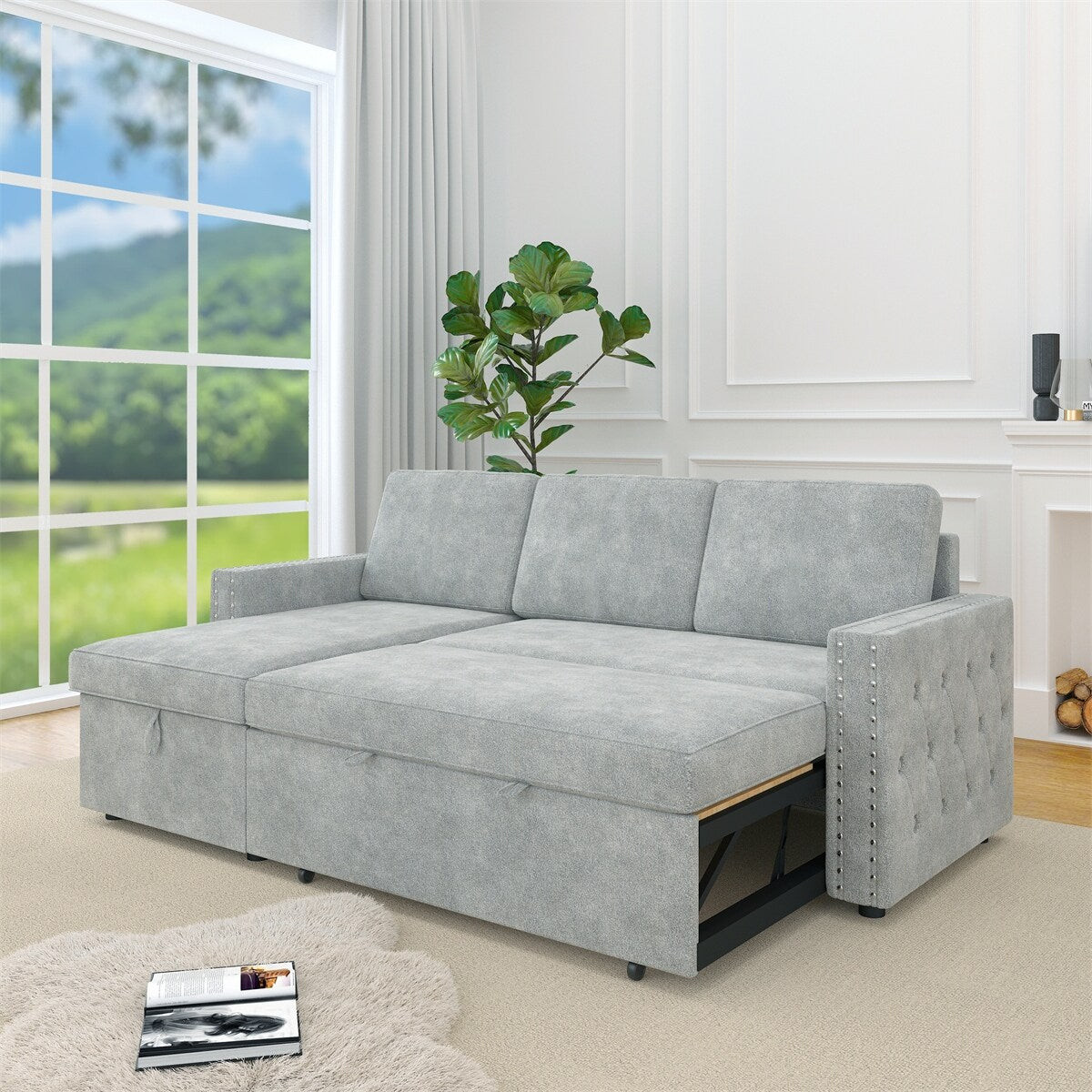85 Inches Sofa Bed, 3 Seater Sleeper Sofa with Storage Chaise