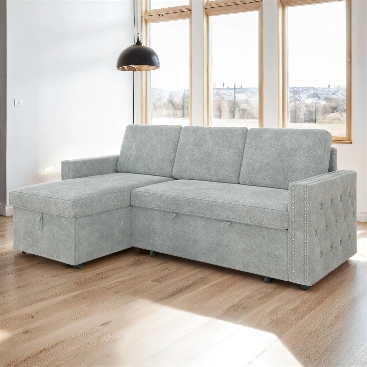 85 Inches Sofa Bed, 3 Seater Sleeper Sofa with Storage Chaise