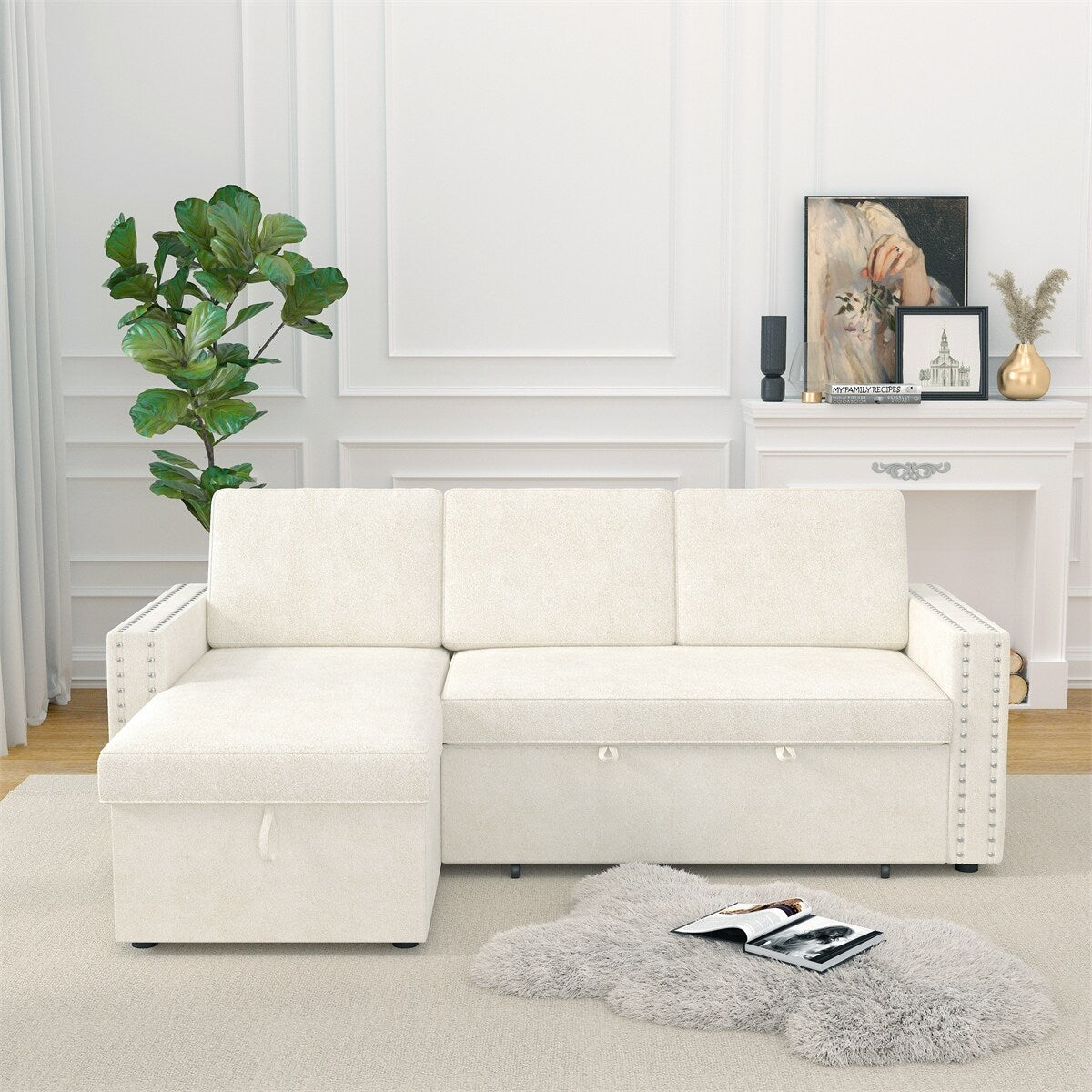 85 Inches Sofa Bed, 3 Seater Sleeper Sofa with Storage Chaise