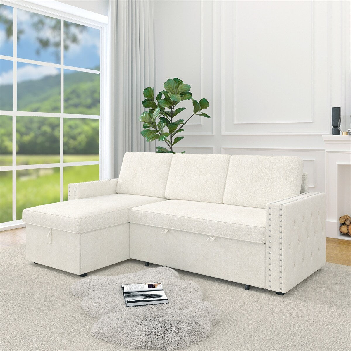 85 Inches Sofa Bed, 3 Seater Sleeper Sofa with Storage Chaise