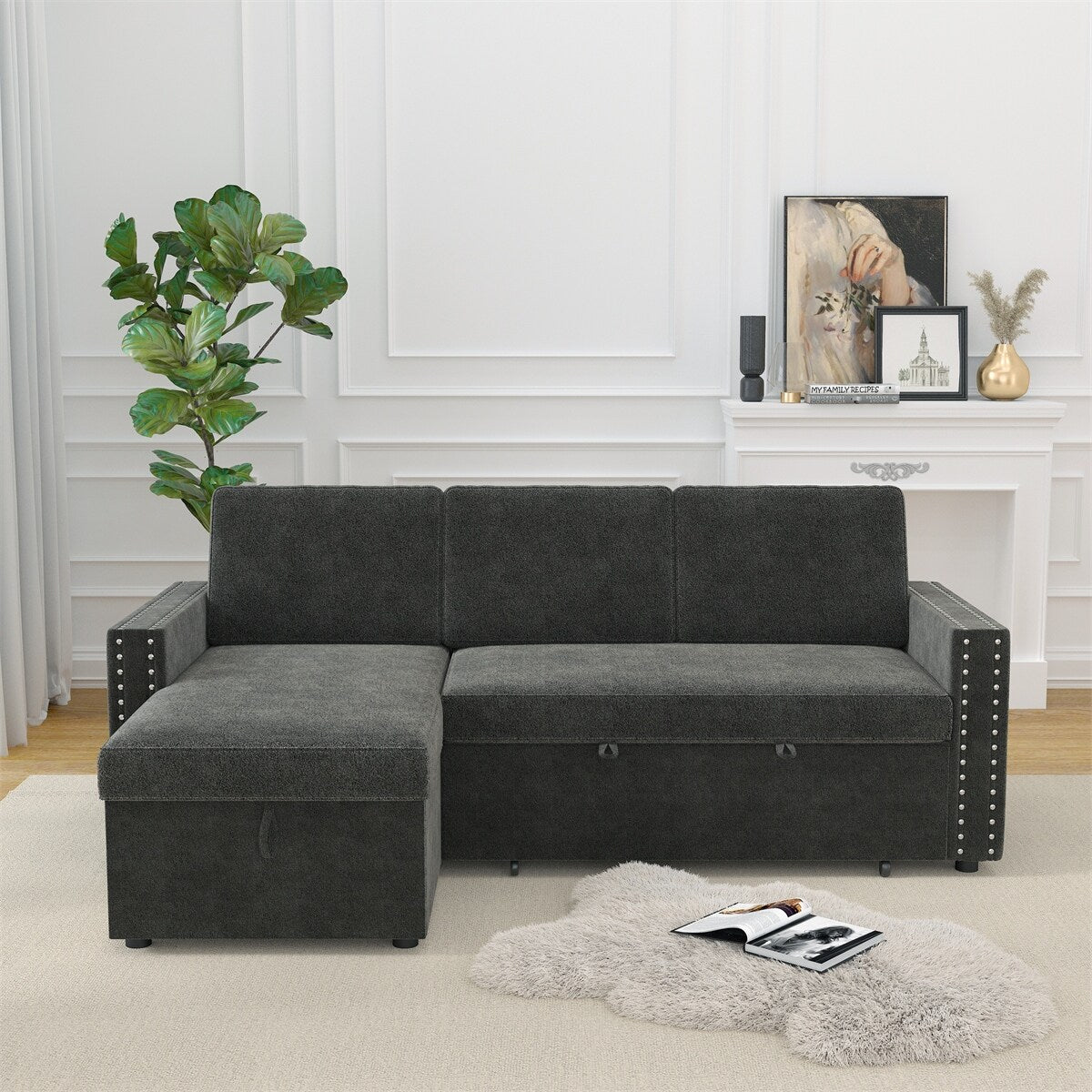 85 Inches Sofa Bed, 3 Seater Sleeper Sofa with Storage Chaise