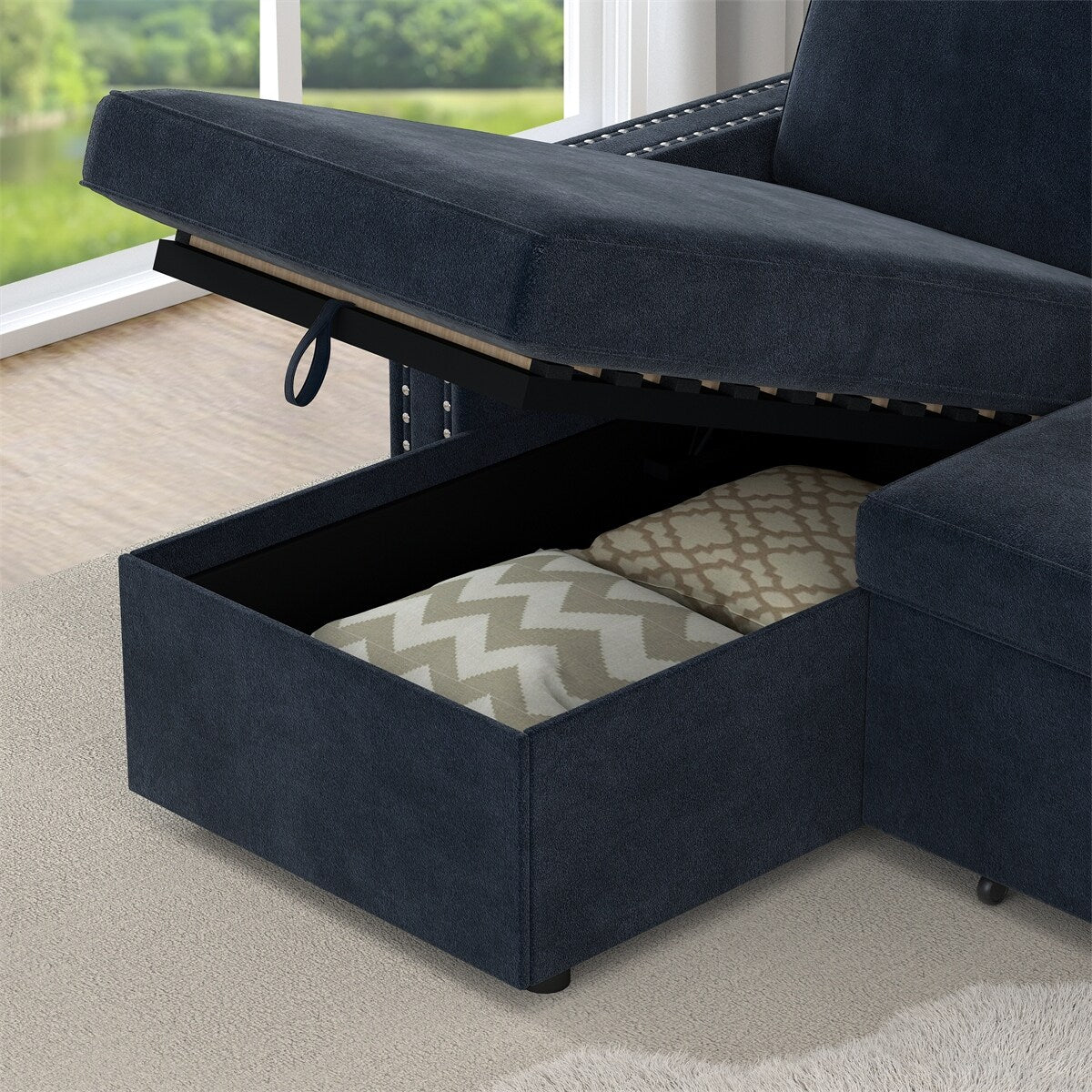 85 Inches Sofa Bed, 3 Seater Sleeper Sofa with Storage Chaise