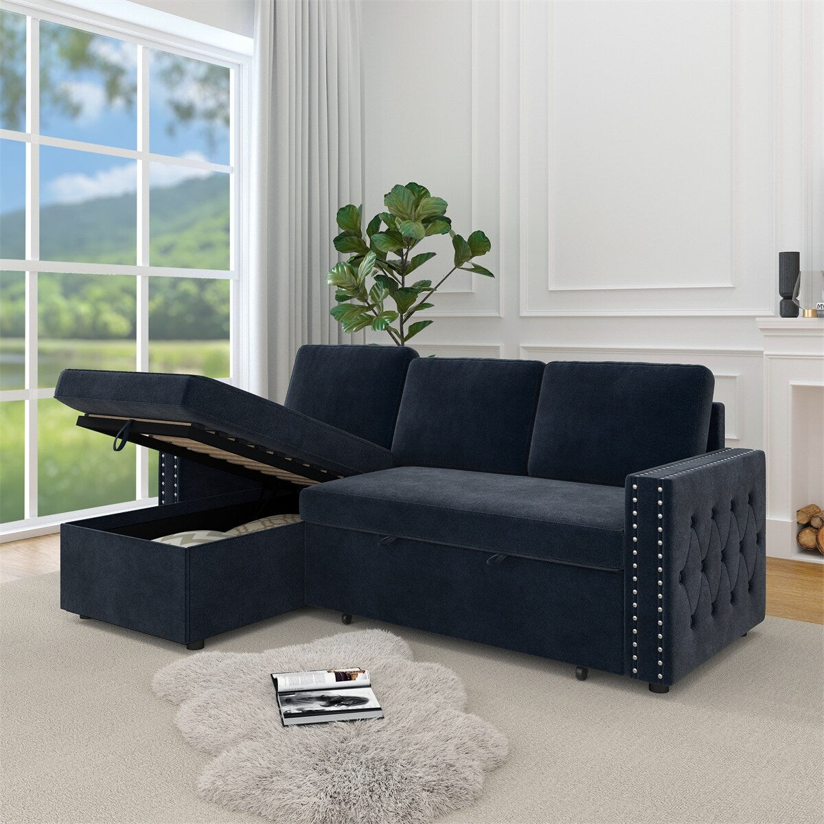 85 Inches Sofa Bed, 3 Seater Sleeper Sofa with Storage Chaise
