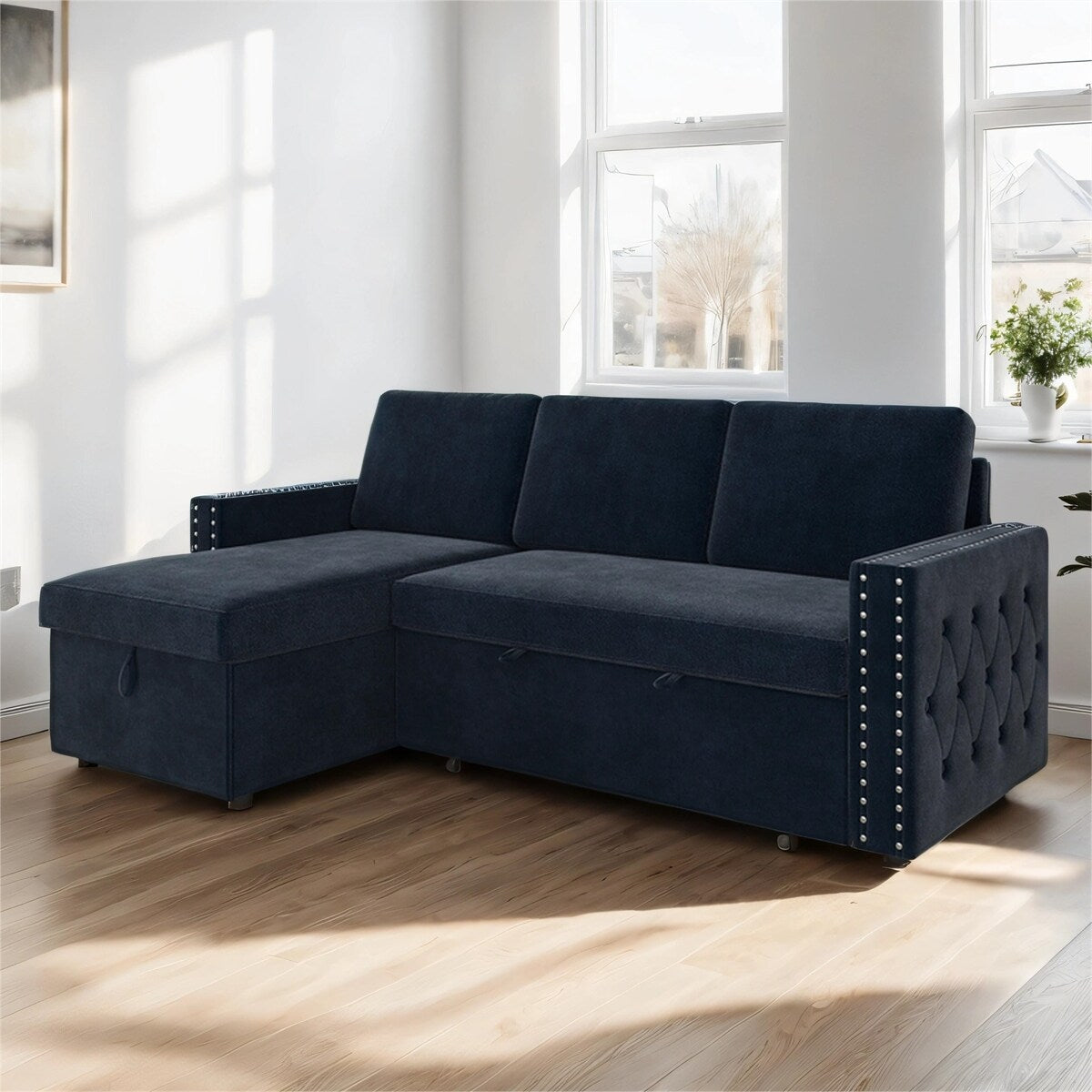 85 Inches Sofa Bed, 3 Seater Sleeper Sofa with Storage Chaise