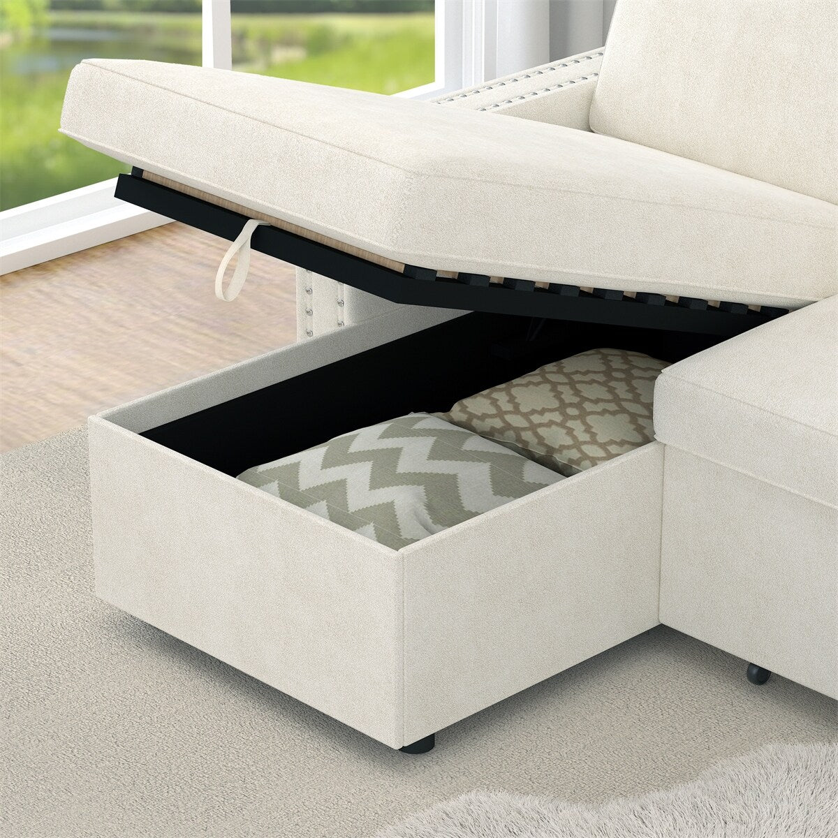 85 Inches Sofa Bed, 3 Seater Sleeper Sofa with Storage Chaise