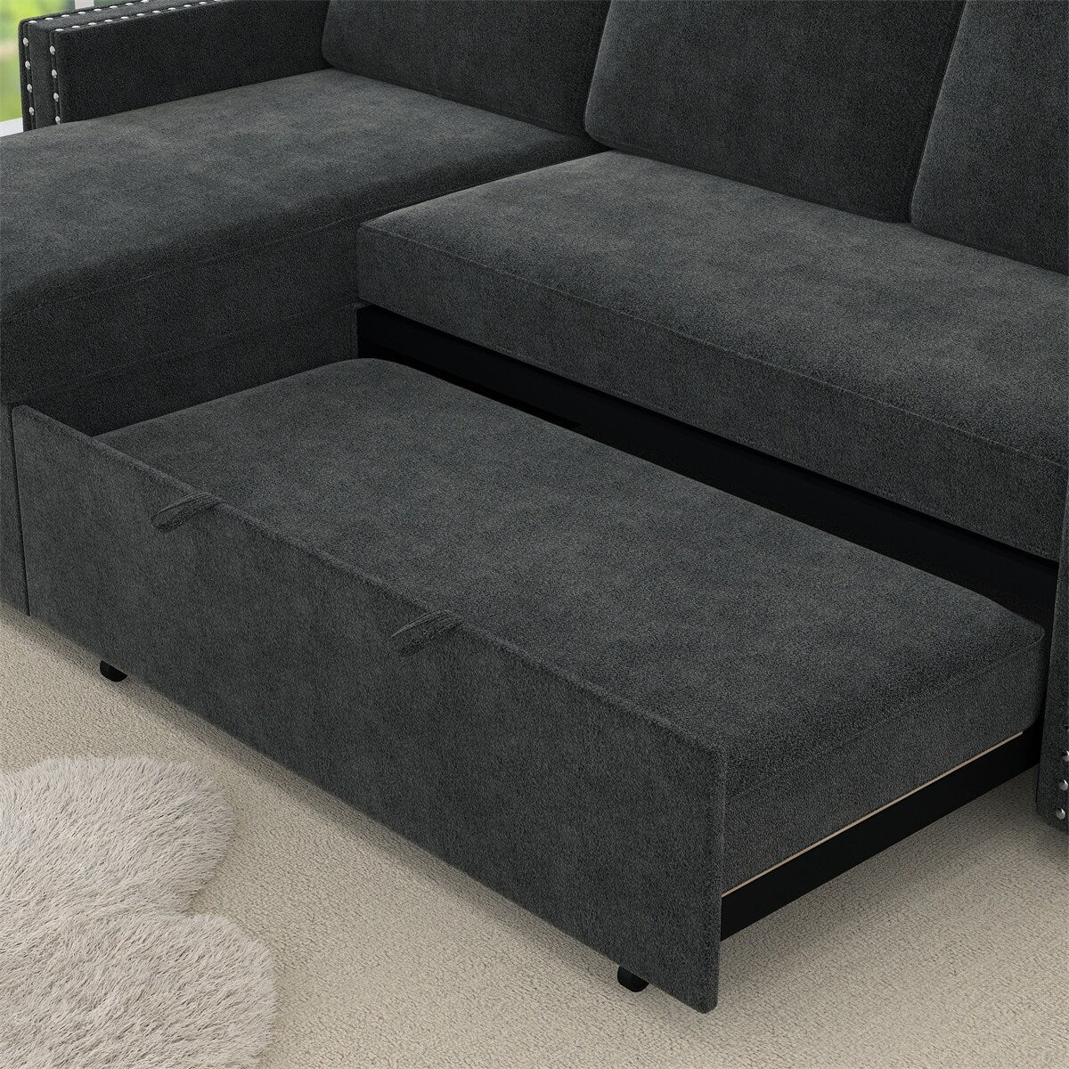 85 Inches Sofa Bed, 3 Seater Sleeper Sofa with Storage Chaise