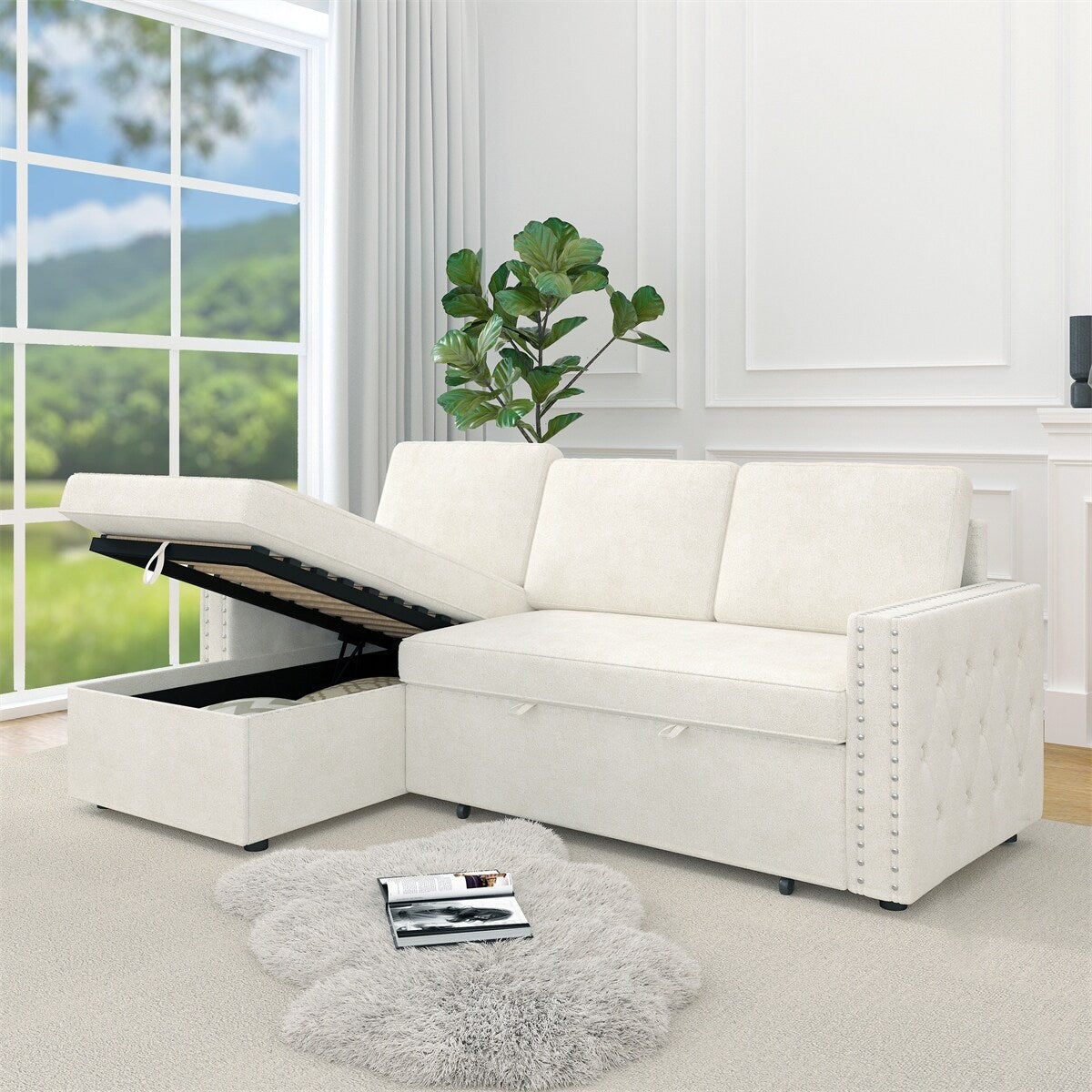 85 Inches Sofa Bed, 3 Seater Sleeper Sofa with Storage Chaise