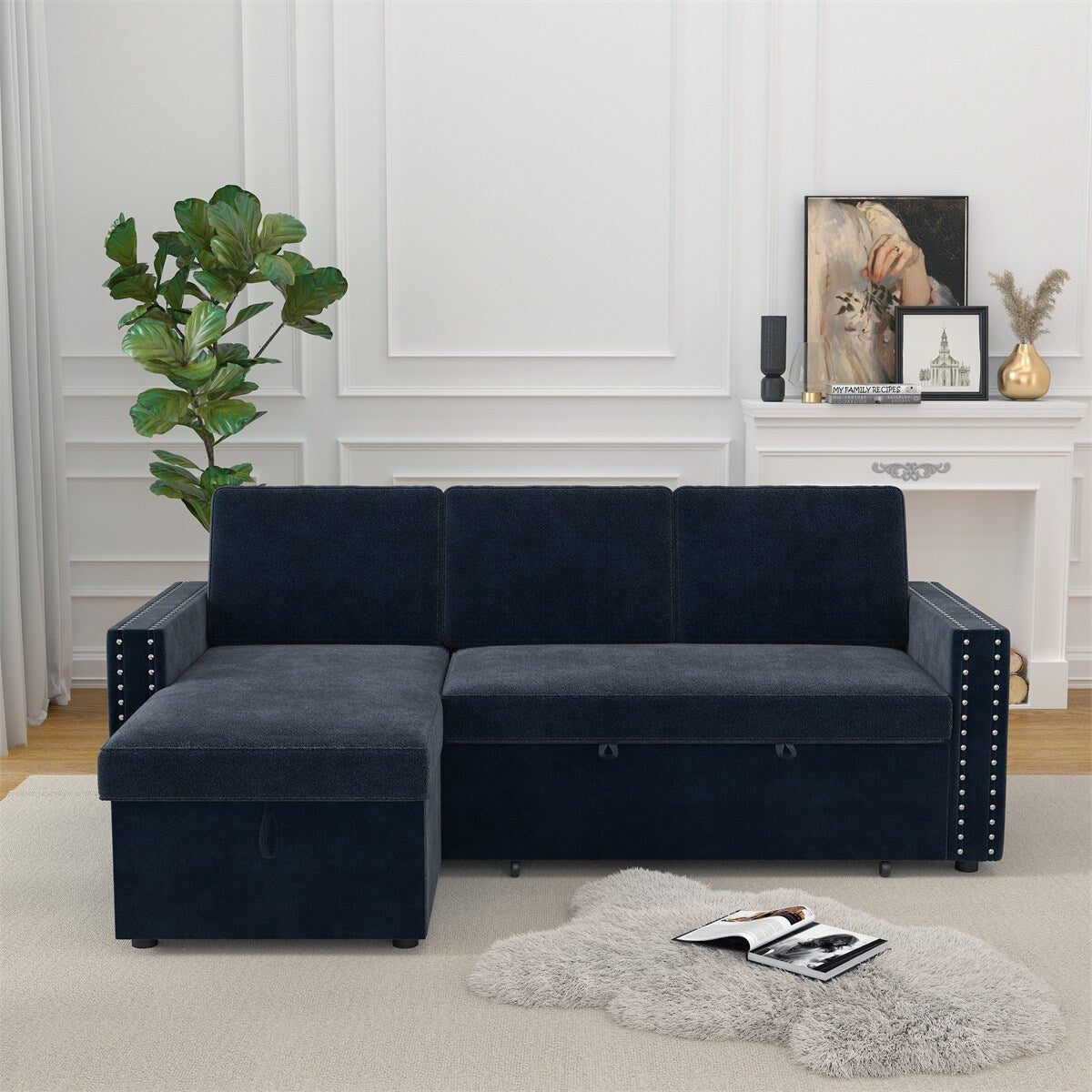 85 Inches Sofa Bed, 3 Seater Sleeper Sofa with Storage Chaise