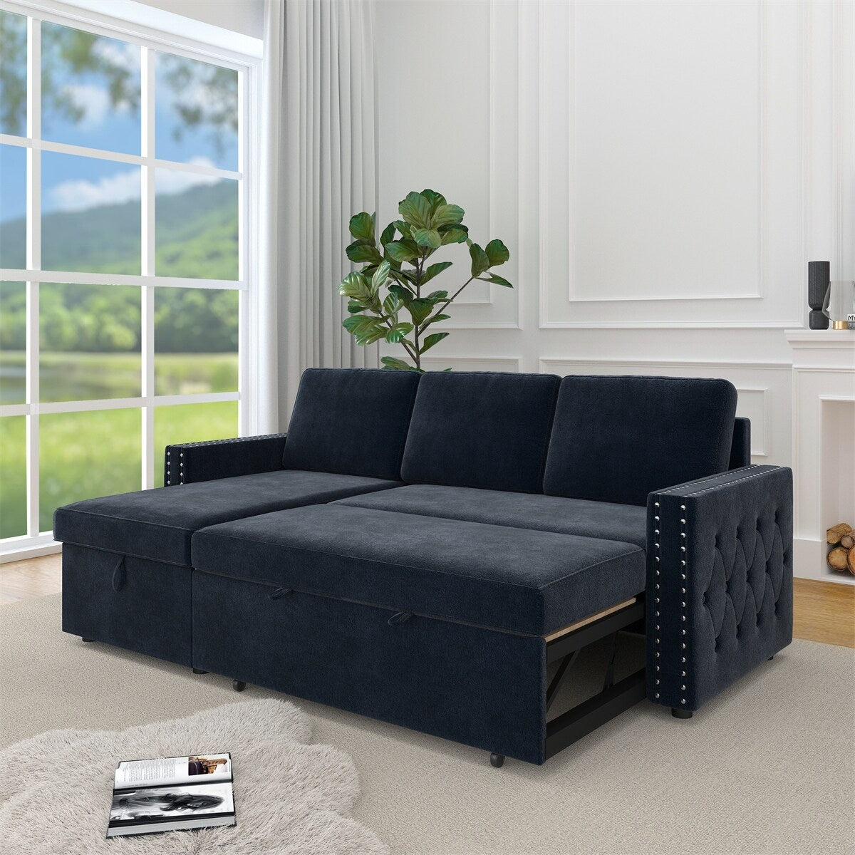 85 Inches Sofa Bed, 3 Seater Sleeper Sofa with Storage Chaise