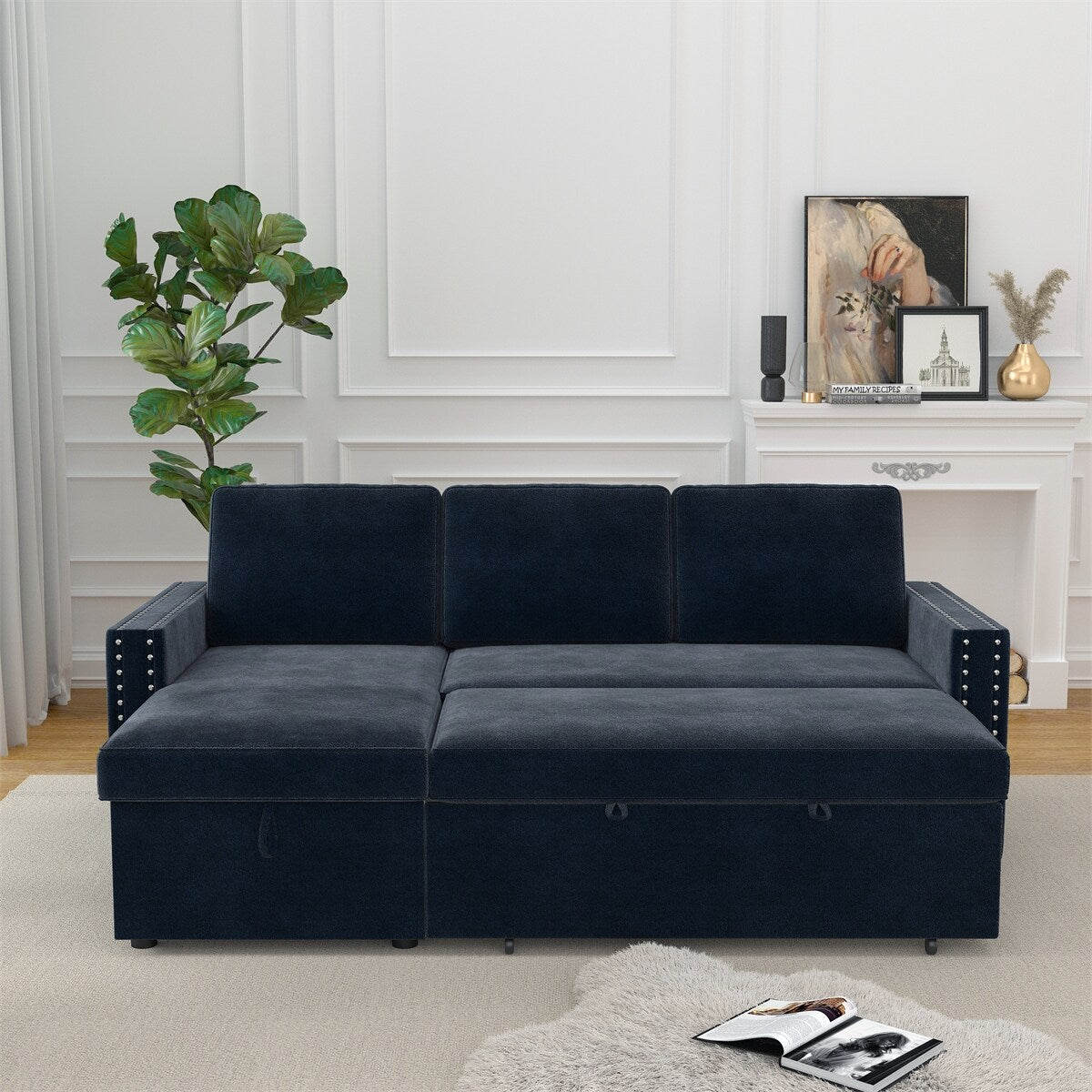 85 Inches Sofa Bed, 3 Seater Sleeper Sofa with Storage Chaise