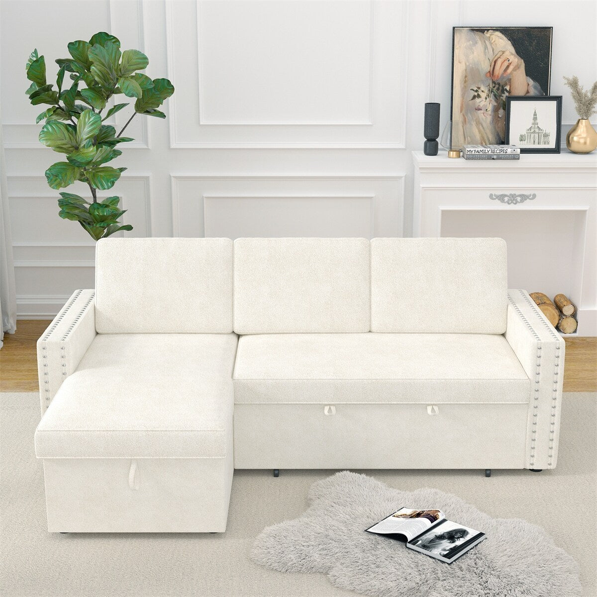 85 Inches Sofa Bed, 3 Seater Sleeper Sofa with Storage Chaise