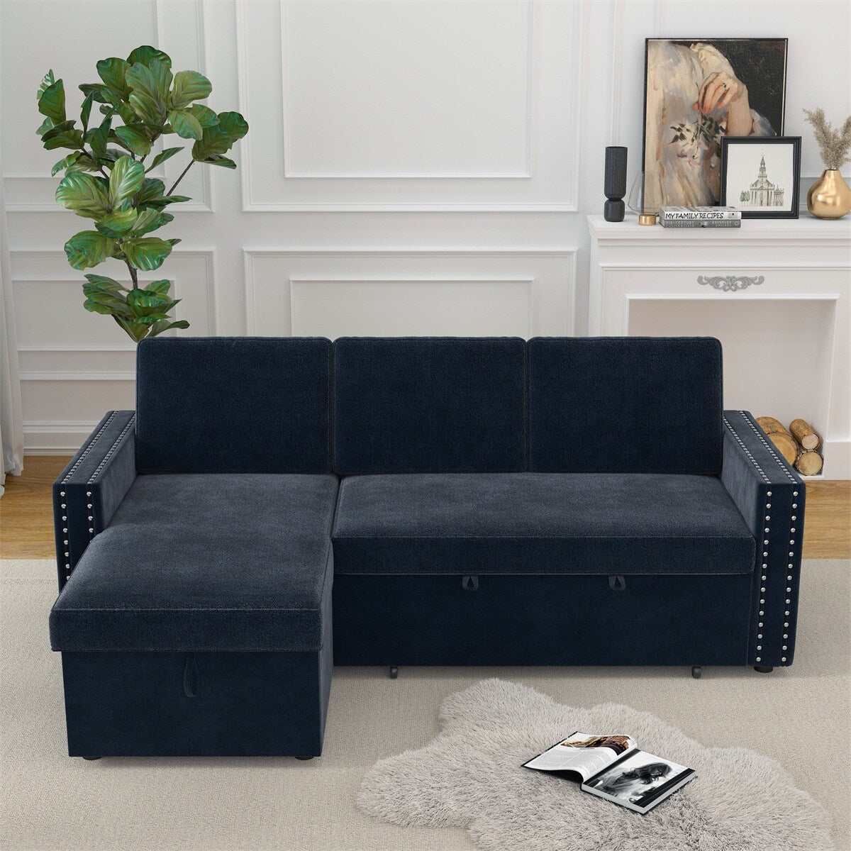 85 Inches Sofa Bed, 3 Seater Sleeper Sofa with Storage Chaise