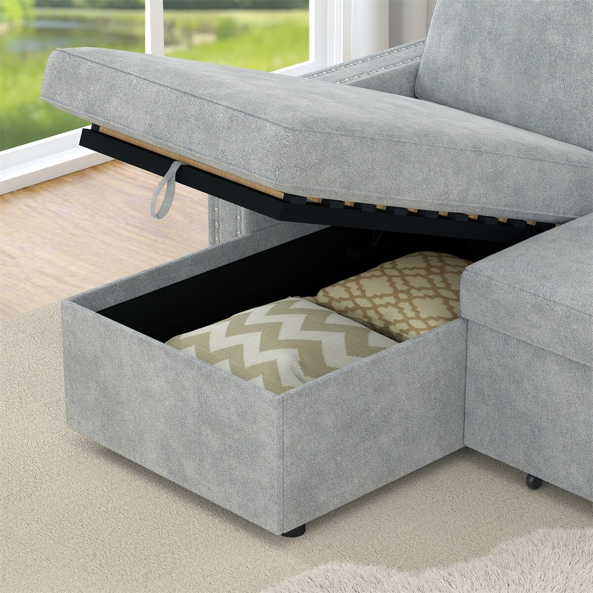 85 Inches Sofa Bed, 3 Seater Sleeper Sofa with Storage Chaise