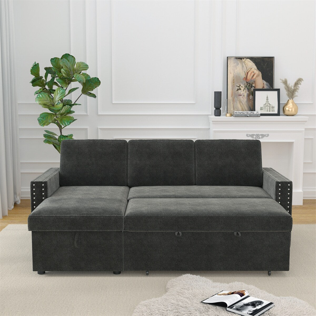 85 Inches Sofa Bed, 3 Seater Sleeper Sofa with Storage Chaise