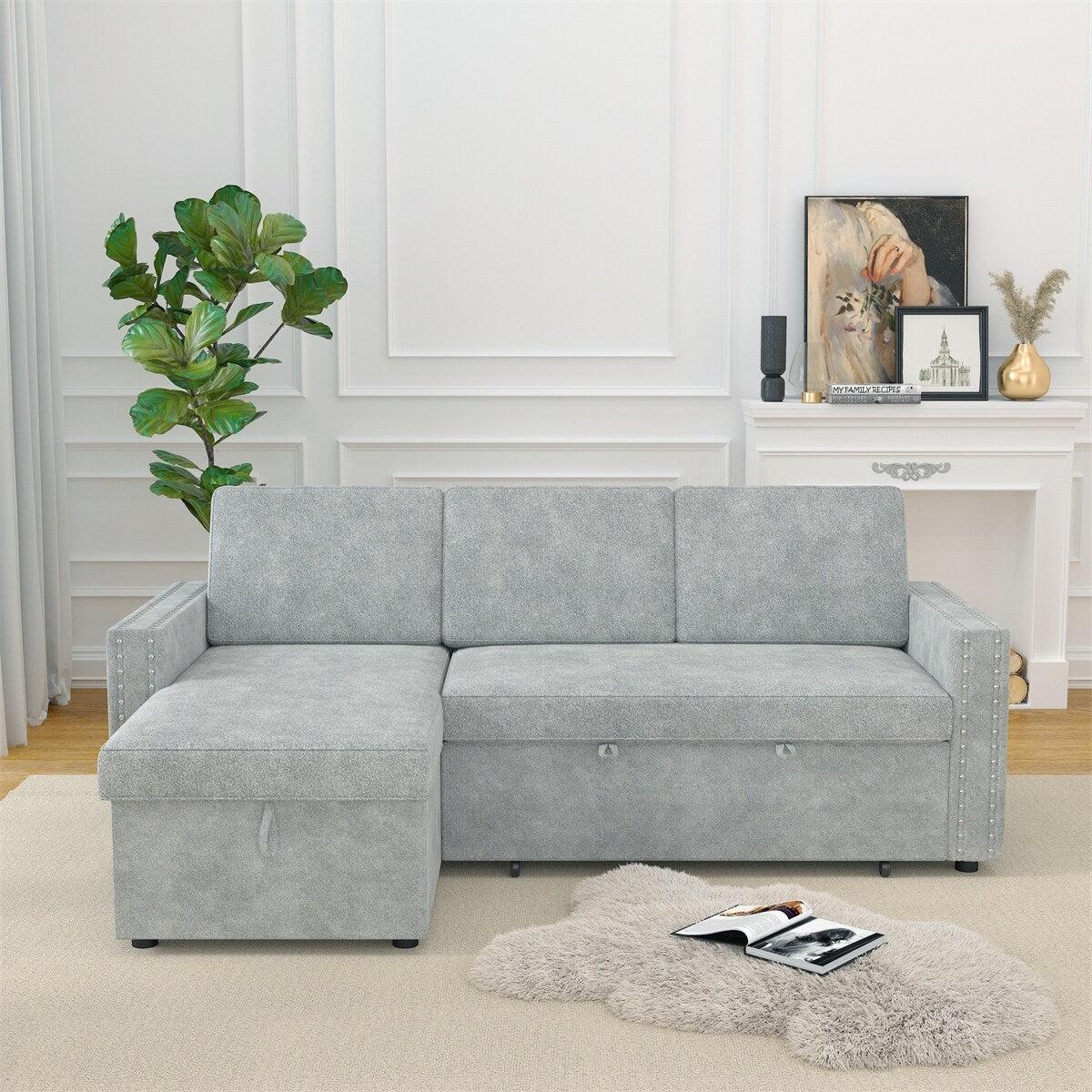 85 Inches Sofa Bed, 3 Seater Sleeper Sofa with Storage Chaise