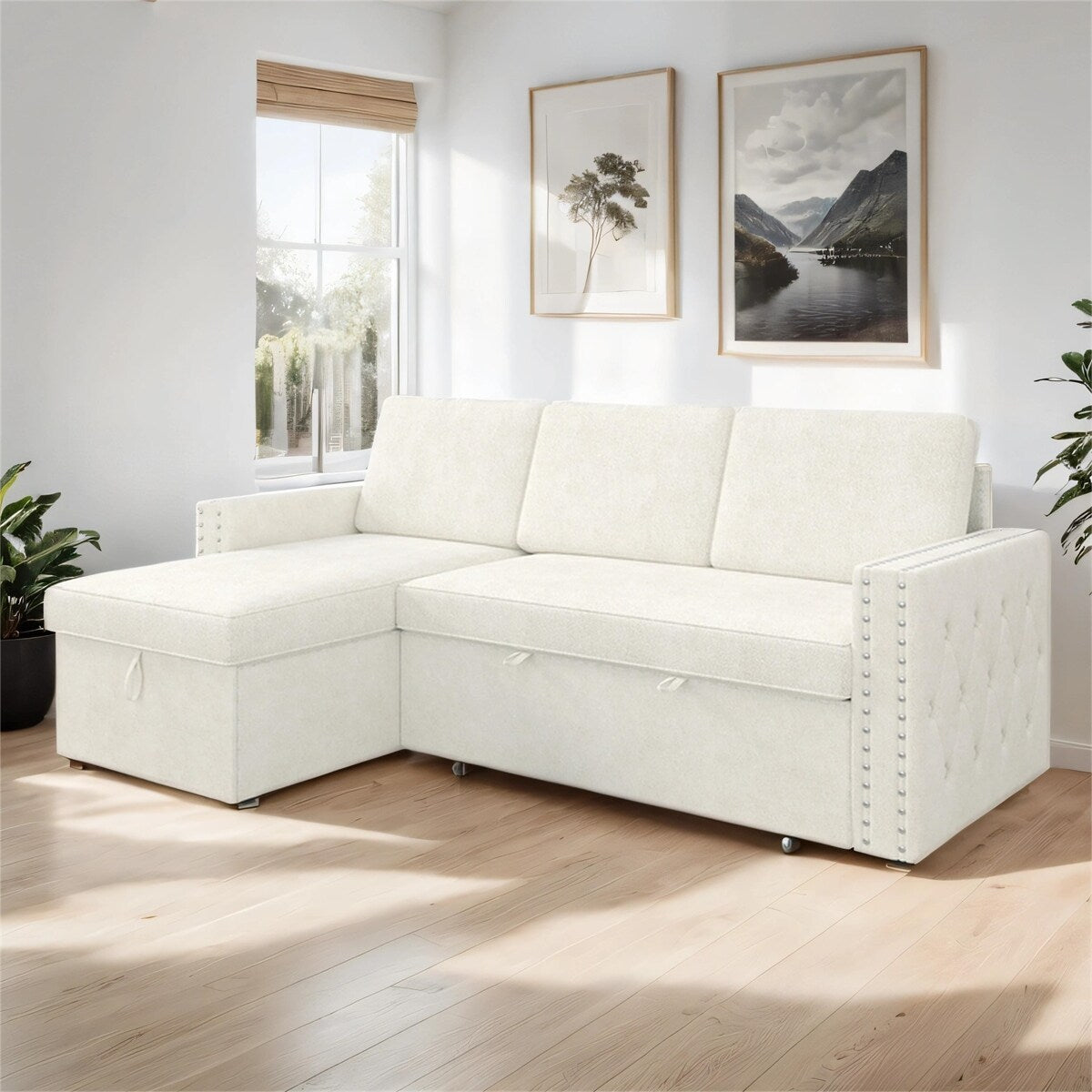 85 Inches Sofa Bed, 3 Seater Sleeper Sofa with Storage Chaise