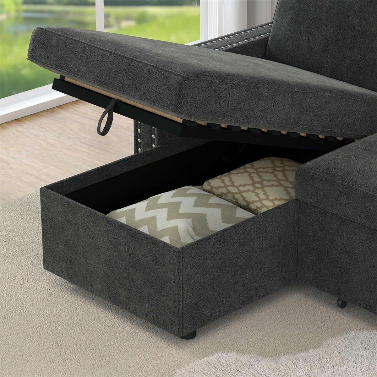 85 Inches Sofa Bed, 3 Seater Sleeper Sofa with Storage Chaise