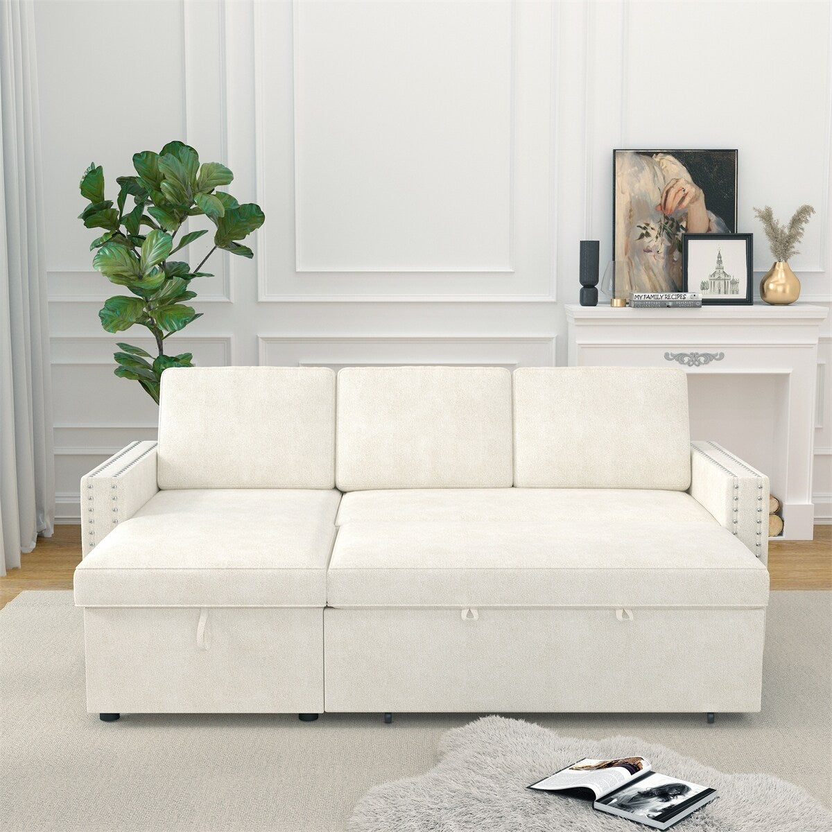 85 Inches Sofa Bed, 3 Seater Sleeper Sofa with Storage Chaise