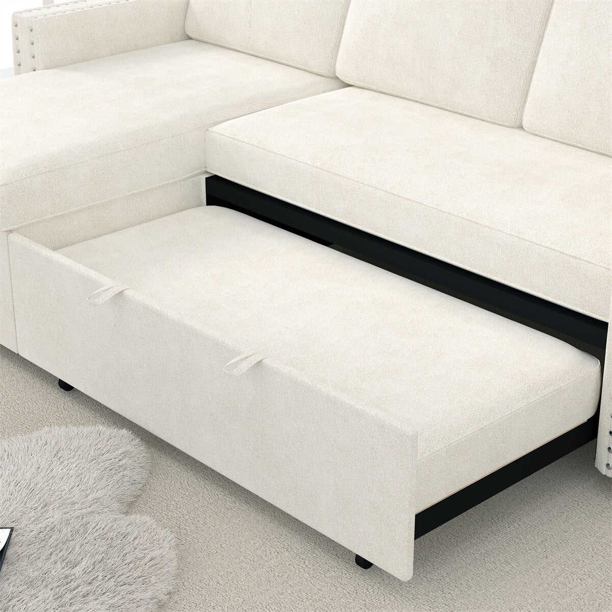 85 Inches Sofa Bed, 3 Seater Sleeper Sofa with Storage Chaise