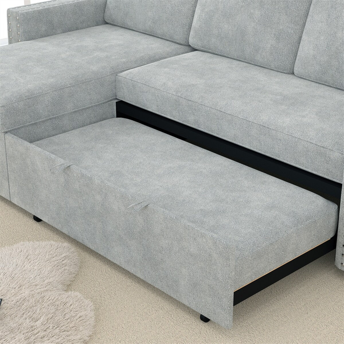 85 Inches Sofa Bed, 3 Seater Sleeper Sofa with Storage Chaise