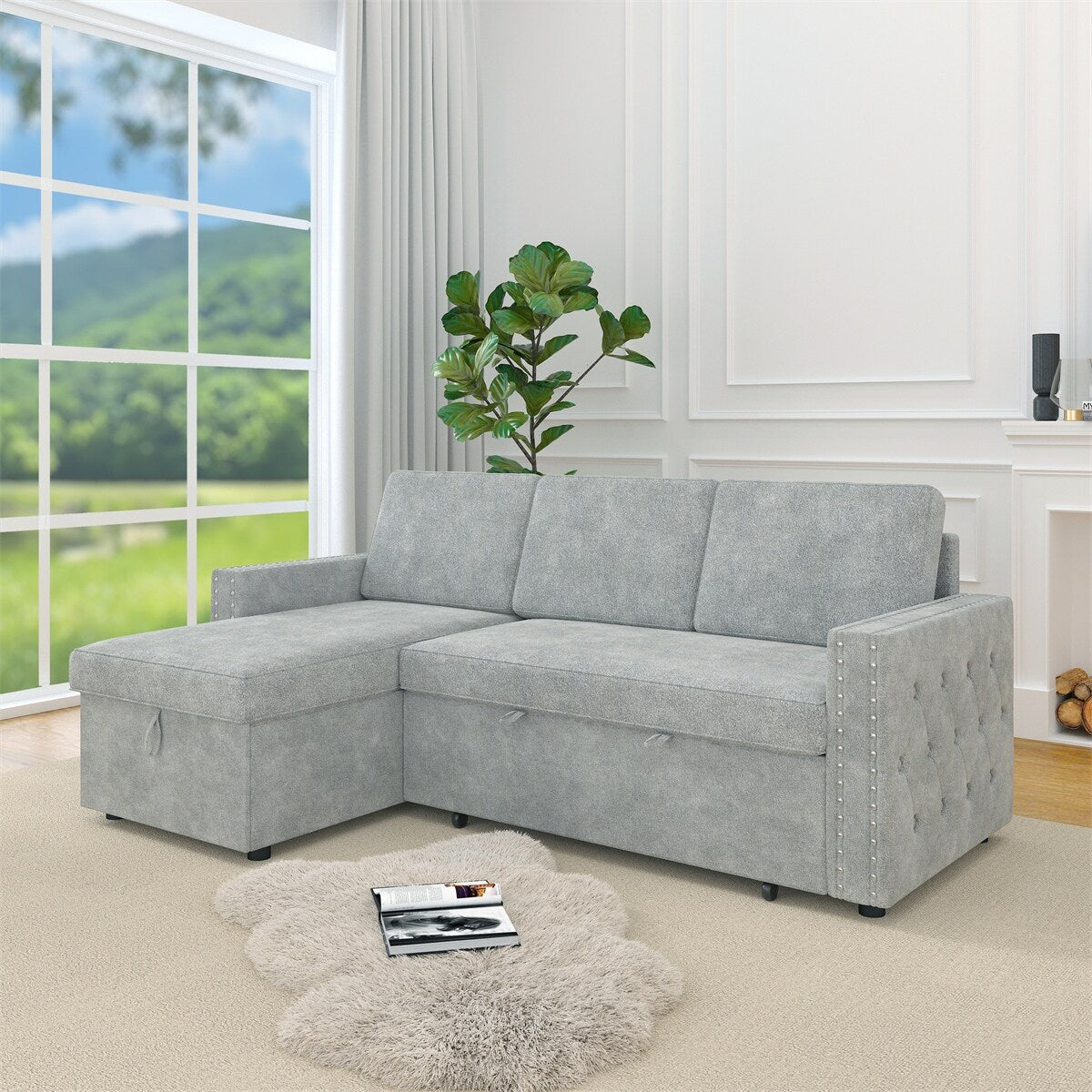 85 Inches Sofa Bed, 3 Seater Sleeper Sofa with Storage Chaise