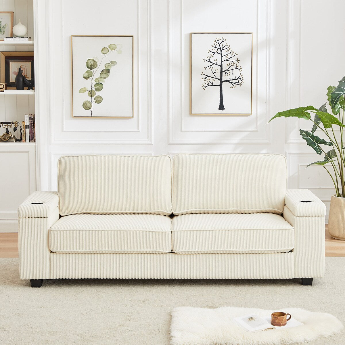 86.5" Corduroy 3-Seater Sofa, Upholstered Sofa Couch-Deep Seat Sofa wi