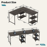 86.6 inch Reversible L Shaped Desk with Shelves Charcoal