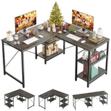 86.6 inch Reversible L Shaped Desk with Shelves Charcoal