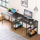 86.6 inch Reversible L Shaped Desk with Shelves Charcoal