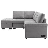87.4-inch Black L-shaped Sleeper Sectional Sofa with Storage Ottoman, Hidden Arm Storage, and USB Charge