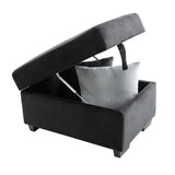 87.4-inch Black L-shaped Sleeper Sectional Sofa with Storage Ottoman, Hidden Arm Storage, and USB Charge