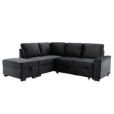 87.4-inch Black L-shaped Sleeper Sectional Sofa with Storage Ottoman, Hidden Arm Storage, and USB Charge