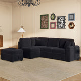 87.4-inch Black L-shaped Sleeper Sectional Sofa with Storage Ottoman, Hidden Arm Storage, and USB Charge