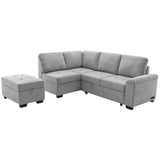 87.4-inch Black L-shaped Sleeper Sectional Sofa with Storage Ottoman, Hidden Arm Storage, and USB Charge