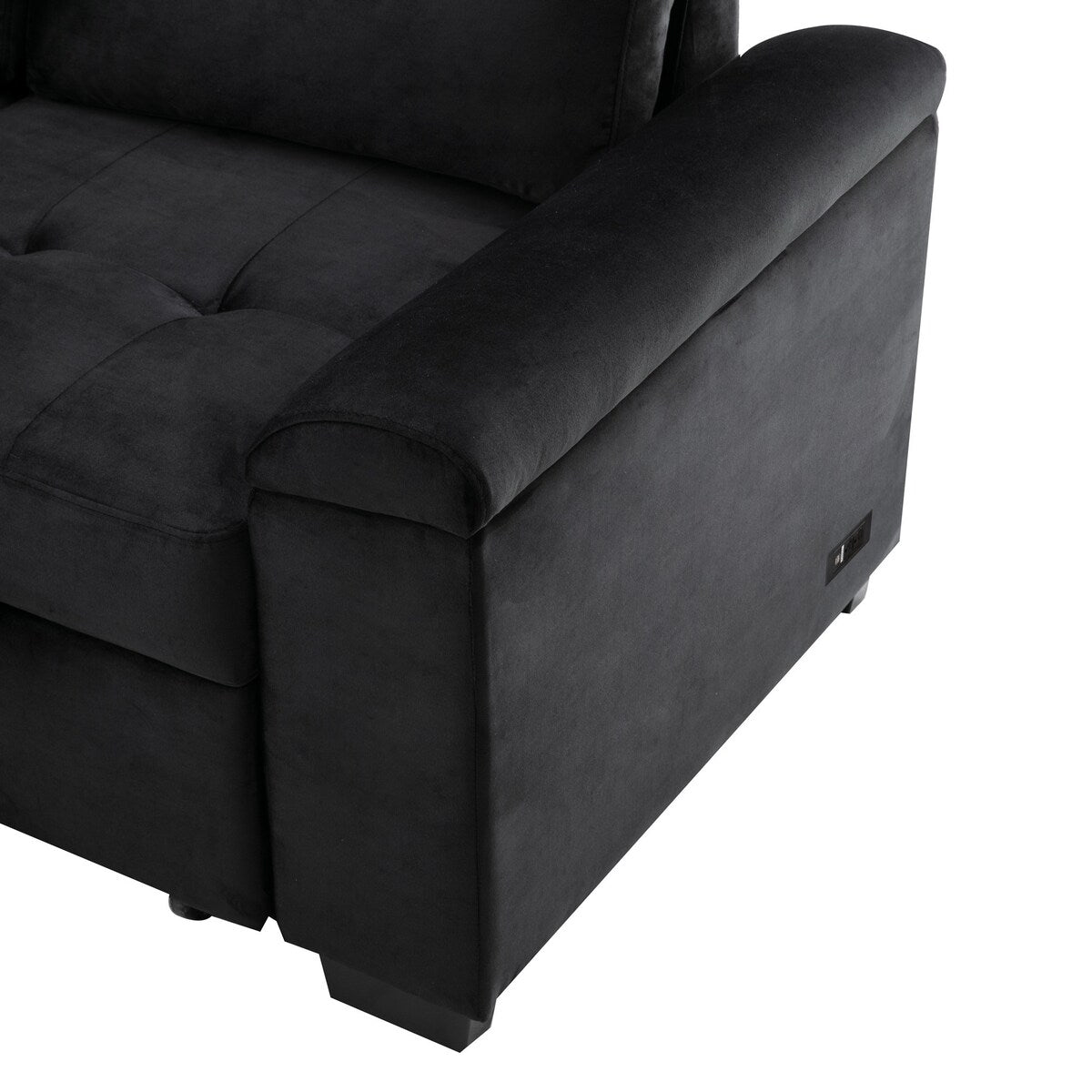 87.4-inch Black L-shaped Sleeper Sectional Sofa with Storage Ottoman, Hidden Arm Storage, and USB Charge