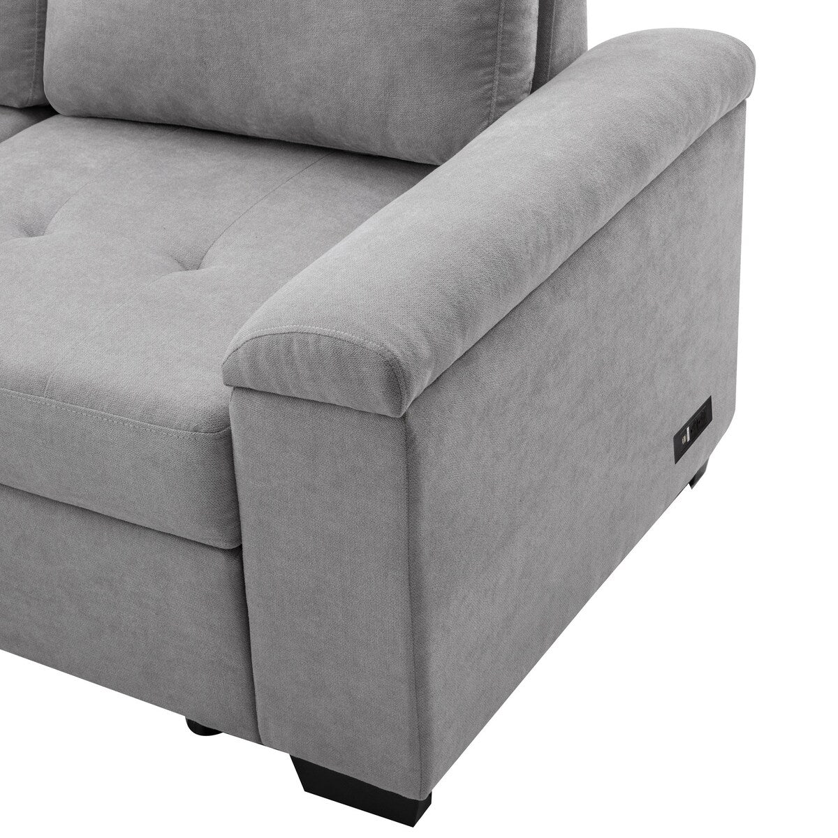 87.4-inch Black L-shaped Sleeper Sectional Sofa with Storage Ottoman, Hidden Arm Storage, and USB Charge