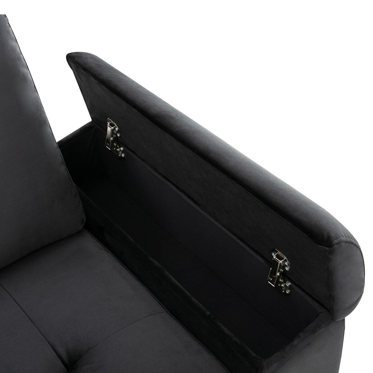 87.4-inch Black L-shaped Sleeper Sectional Sofa with Storage Ottoman, Hidden Arm Storage, and USB Charge