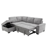 87.4-inch Black L-shaped Sleeper Sectional Sofa with Storage Ottoman, Hidden Arm Storage, and USB Charge