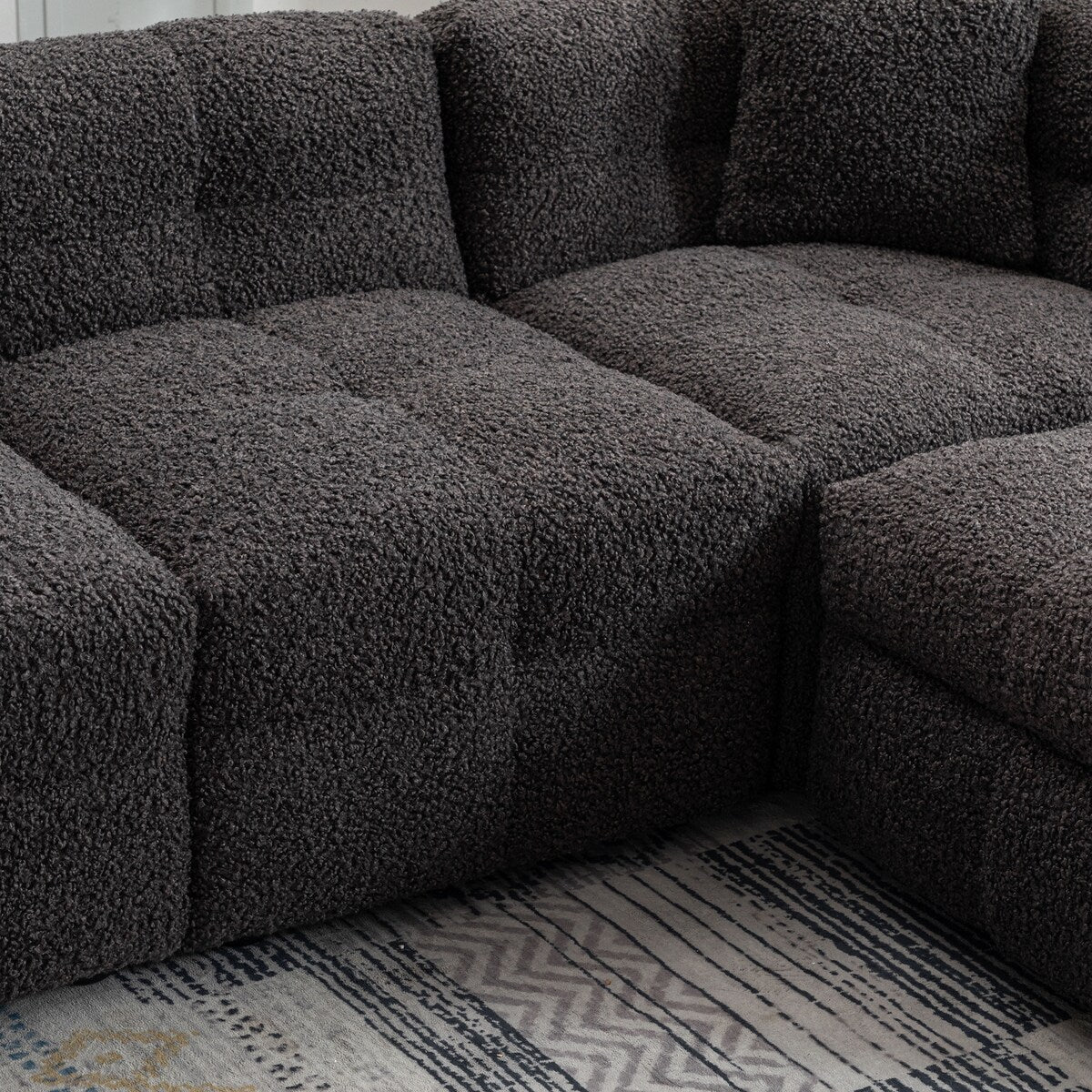 87.7" Sectional Sofa Cozy Teddy Fleece Fabric Sectional Sofa Couch