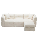 87.7" Sectional Sofa Cozy Teddy Fleece Fabric Sectional Sofa Couch