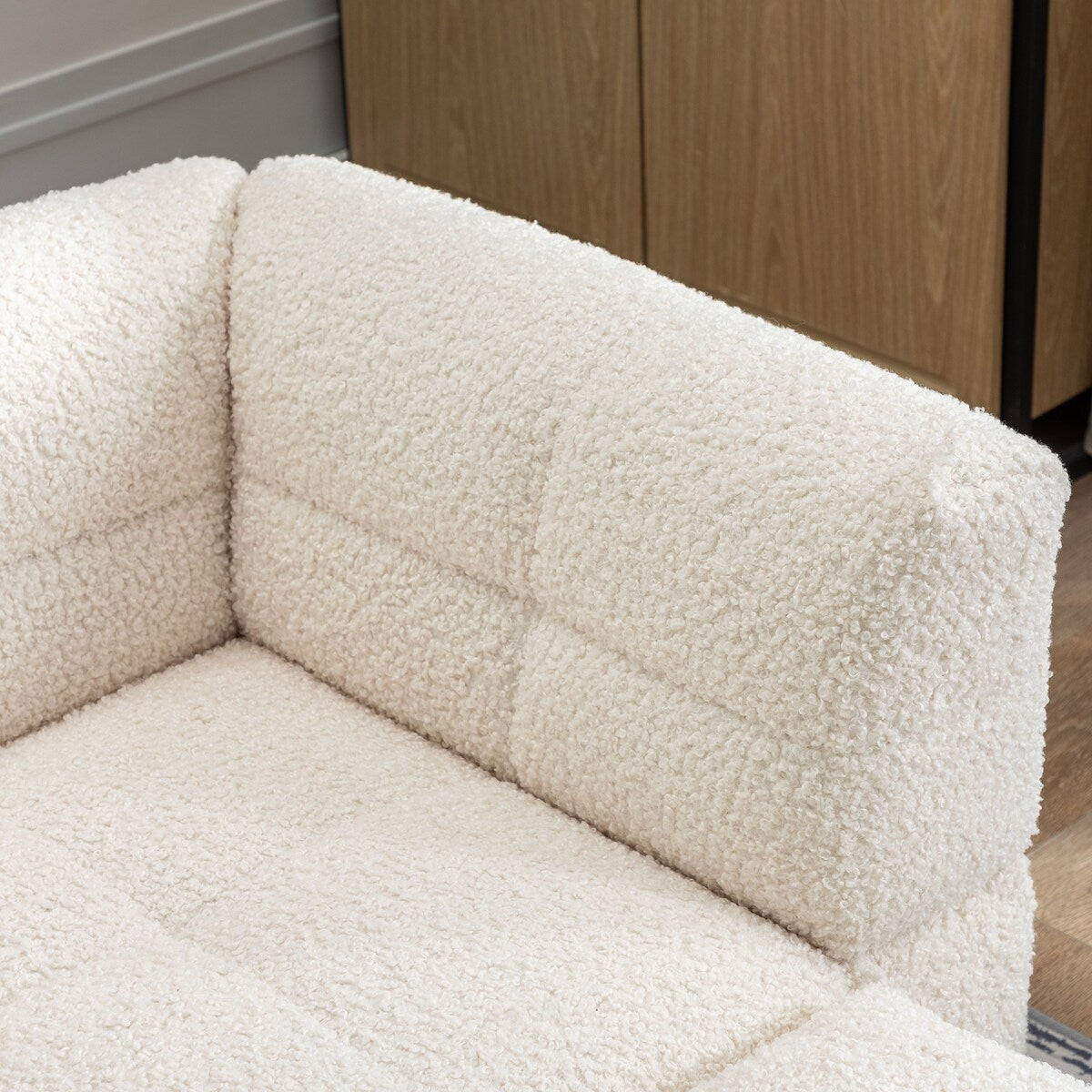 87.7" Sectional Sofa Cozy Teddy Fleece Fabric Sectional Sofa Couch