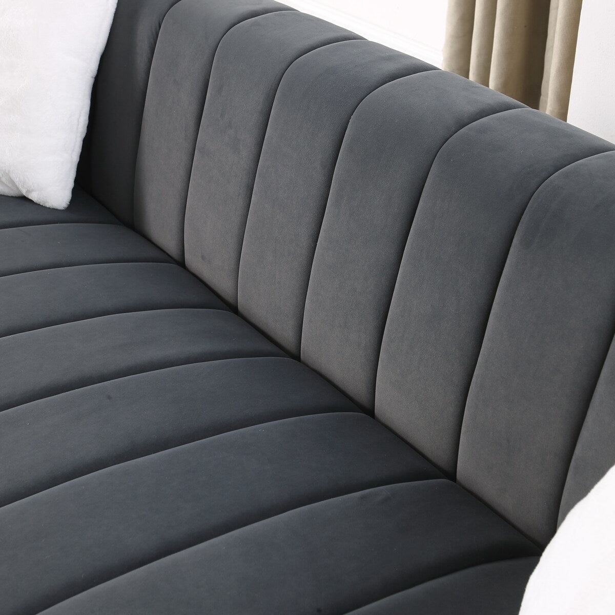 87'' Velvet Upholstered 3-Seater Sofa Modern Camel Back Sofa