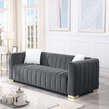 87'' Velvet Upholstered 3-Seater Sofa Modern Camel Back Sofa
