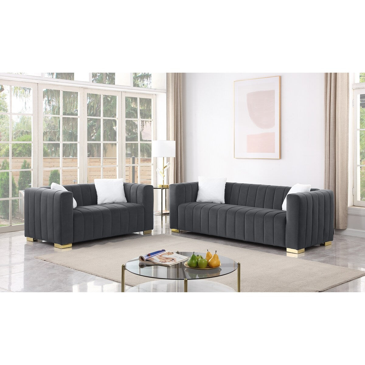 87'' Velvet Upholstered 3-Seater Sofa Modern Camel Back Sofa